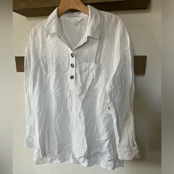Time and Tru|White Long Tunic Button Down Blouse, Beachy Vibes•••Size Small,NWT - Picture 2 of 13